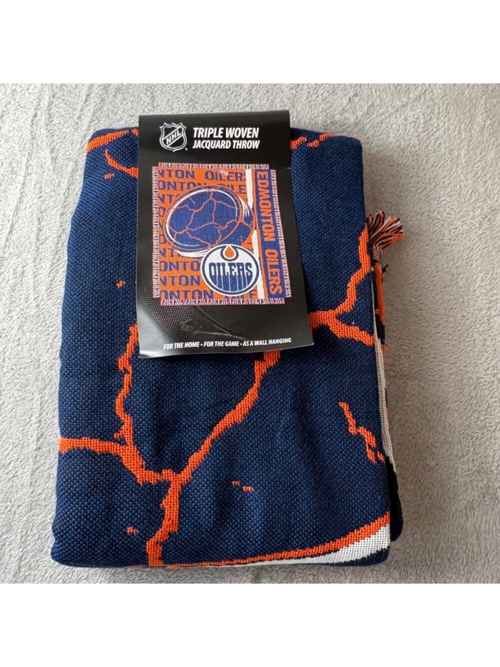 NHL Houston Oilers Throw Blanket Jaquard Fringe Blue Orange 46 x 59 Northwest